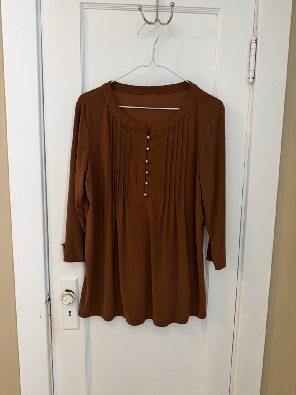 Rust Brown Women’s Pleated Button Tunic Top